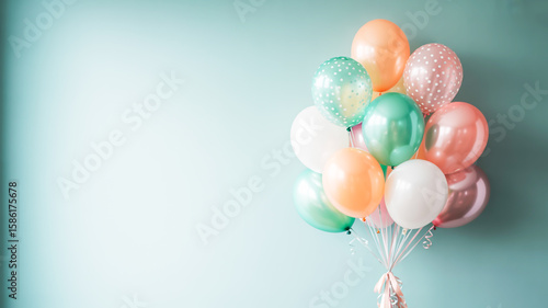 Wallpaper Mural A minimalist photograph of a bouquet of balloons against a light mint green background. Torontodigital.ca