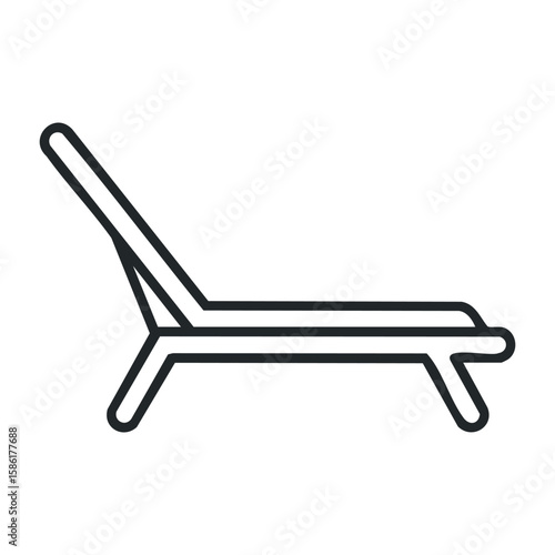 Minimalist black sun lounger outline for relaxation and outdoor furniture design. Outline vector illustration