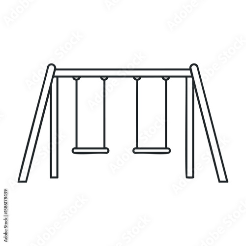 Minimalist black and white playground swing set outline design. Outline vector illustration