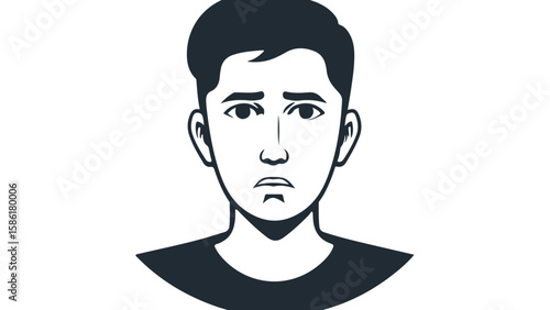portrait of a man with sad face black and white vector illustration