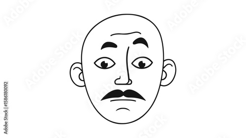 face of a man with interested expression simple line art in vector, simple man face with mustache and amazed face expression vector line art illustration