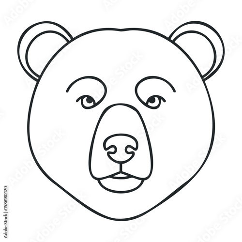 Black and white bear face line art drawing with simple outline. Outline vector illustration