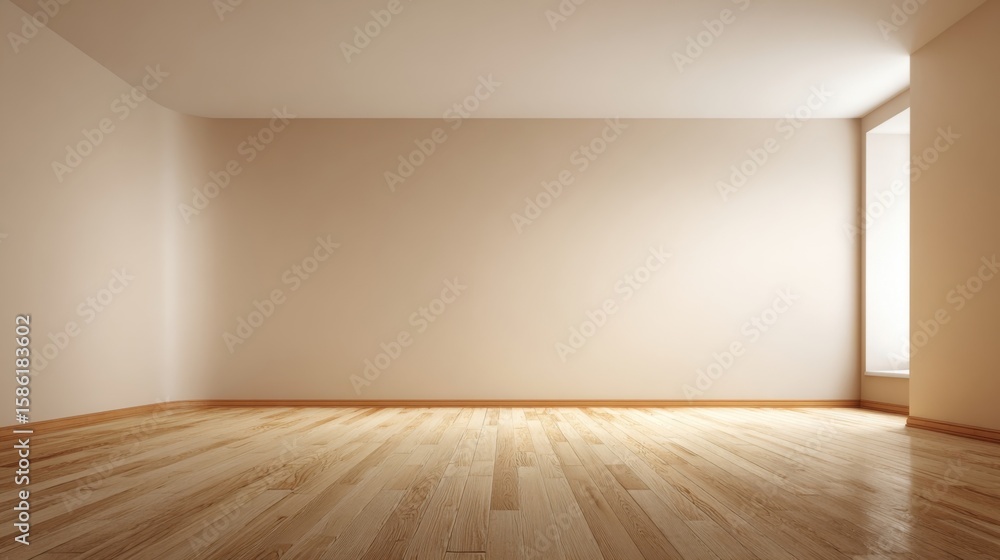 Fototapeta premium Spacious empty room with large window natural light minimal interior design.