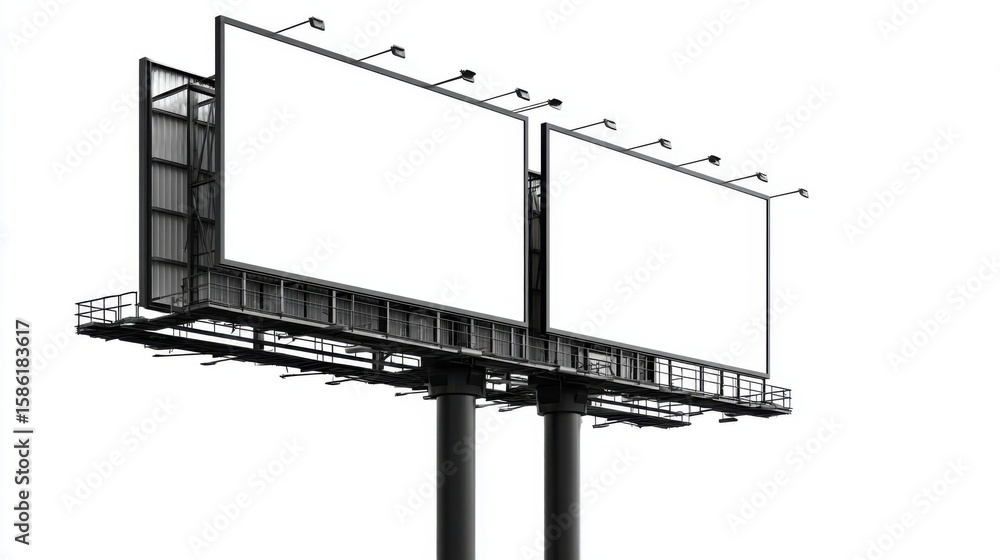 Obraz premium Large Empty Billboards Standing on Tall Support Structure for Advertising.