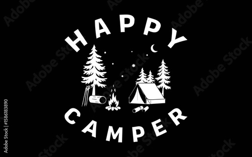 Happy Camper Camping Camp Forest Mountains Minimalist Mens t-shirt quotes svg design
