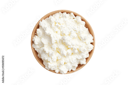a bowl of cottage cheese on a white surface