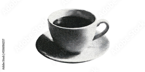 Vintage Coffee Cup In Halftone. Retro Beverage For Nostalgic Designs Illustration Isolated On Transparent Background
