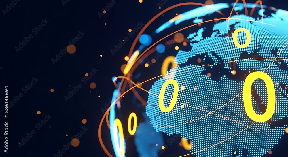 Fototapeta premium Digital world globe illustration showcases global network connections for technology, data, and communications designs.