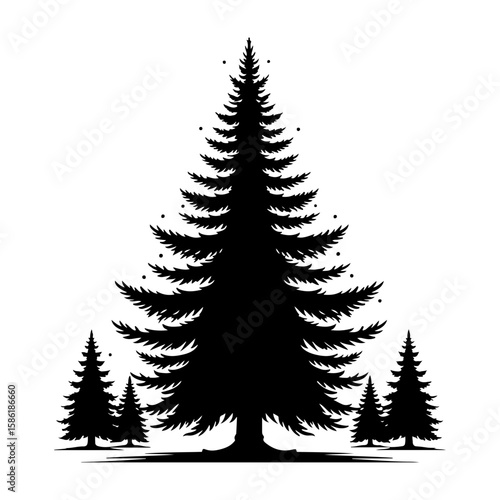 Logo Christmas tree monogram negative space vector illustration on white background.