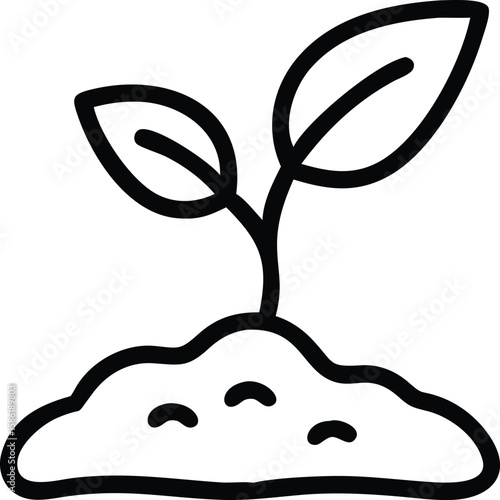 Young sprout emerging from soil in line art style for gardening and nature illustrations