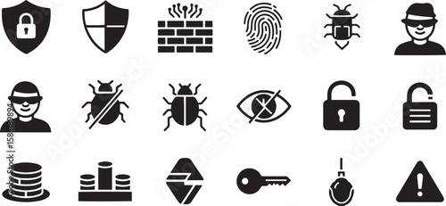 Collection of cybersecurity and data protection icons in a grid layout