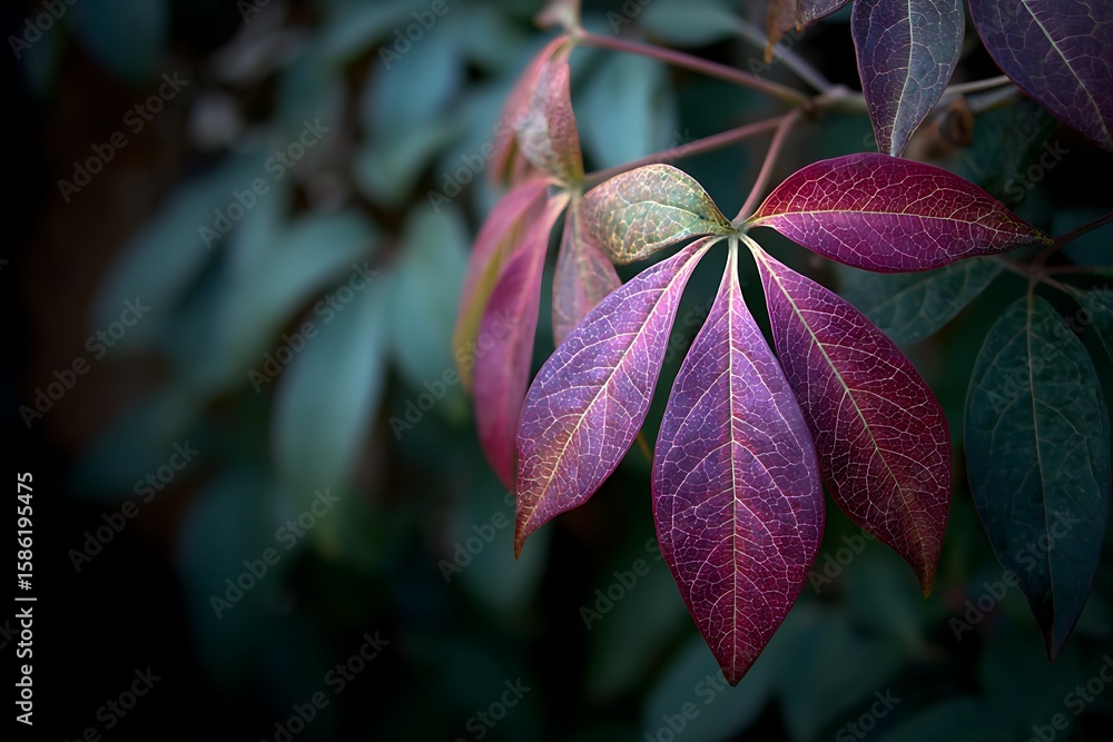 Obraz premium CloseUp Captivating Foliage Displaying Autumnal Hues and Intricate Vein Patterns