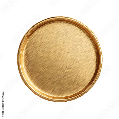 Blank solid gold coin, top down view on a white background