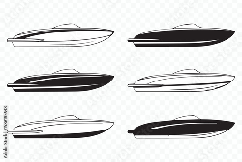set of modern speedboat vectors with sleek designs for marine sports, leisure and water travel illustrations