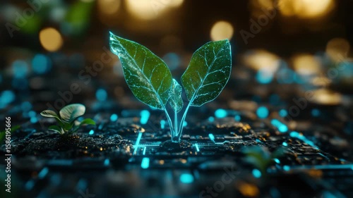 Digital growth: futuristic plant and circuitry interaction in hightech environment video