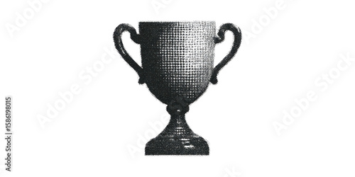 Vintage Trophy In Halftone. Award Symbol In Retro Illustration Isolated On Transparent Background