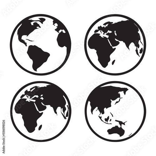 Vector earth globe set illustrating continents and global travel on a 3D sphere