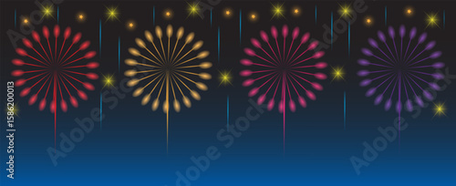 Happy 4th of July, Independence day vector illustration. Beautiful fireworks celebrations in the night starry sky