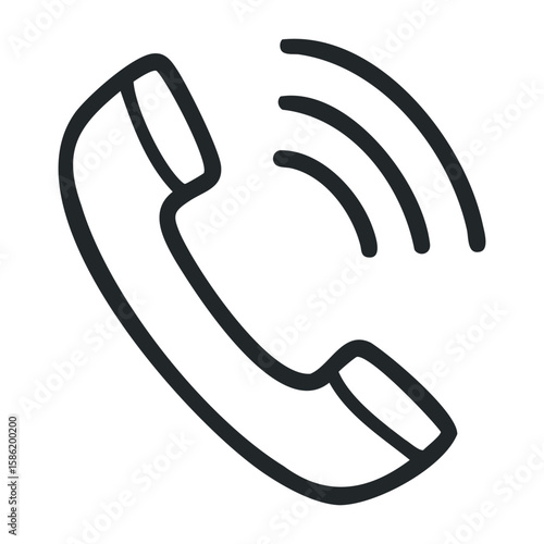 Black outline of a retro telephone handset symbol on white background. Hand drawn vector illustration