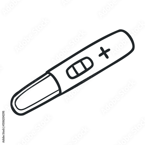 Positive pregnancy test with plus sign indicating early positive result. Hand drawn vector illustration