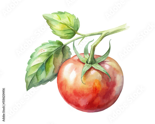 watercolor tomato vine vector illustration isolated on white background