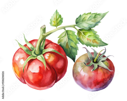 watercolor tomato vine vector illustration isolated on white background