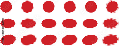 Set of red starburst, sunburst badges. Design elements - best for sale sticker, price tag, quality mark. Flat vector illustration .