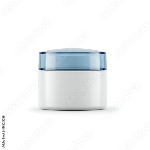 Wallpaper Mural Minimalist cosmetic jar, clean white container with a serene light blue top, perfect for creams. Torontodigital.ca