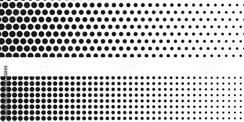 Set of halftone dots gradient pattern texture isolated on white background. Straight dotted spots using halftone circle dot raster texture. Vector blot half tone collection. eps10