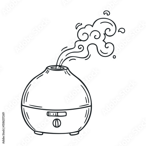 Essential oil diffuser with aromatic steam in a hand-drawn style. Hand drawn vector illustration