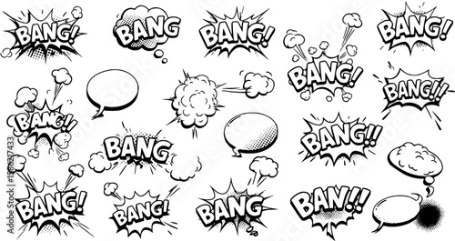 BANG Comic book explosion sound effect, Comic Speech Bubble
