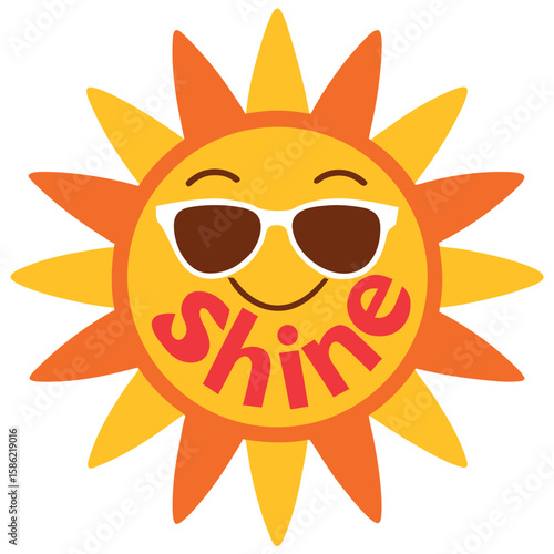 Smiling Sun Wearing Sunglasses with Shine Text vector