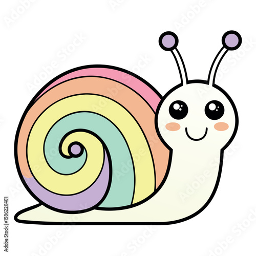 Kawaii pastel rainbow snail with big eyes cute
