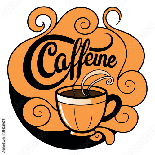 Orange Caffeine Cup with Swirling Design coffee hot drink