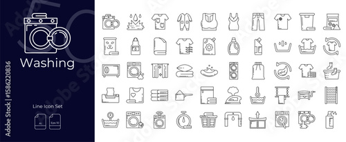 Washing Line Editable Icons set. Vector illustration in modern thin line style of Washing icons: machine, liquid, laundry, etc