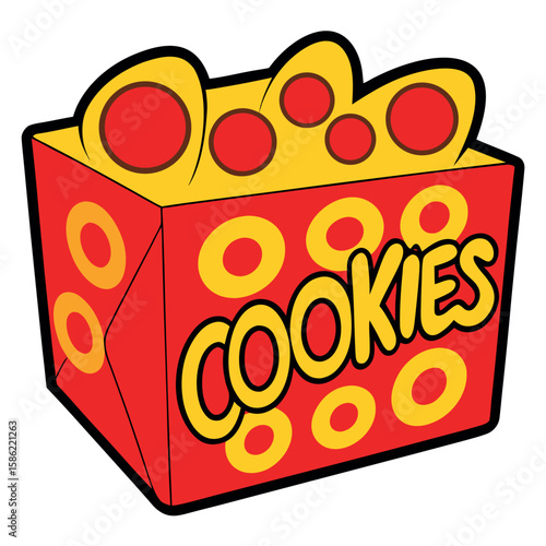 Red and yellow cookies box illustration food snack