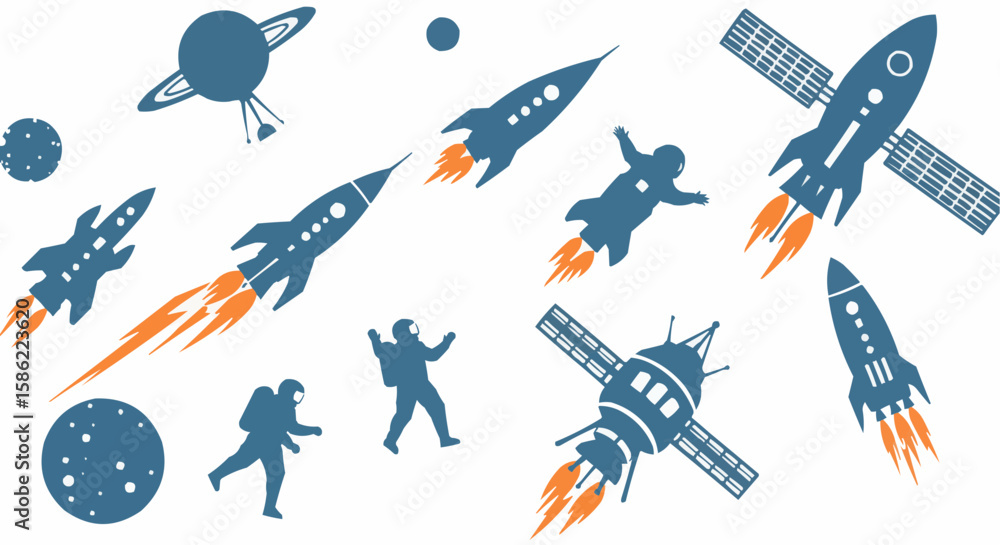 Naklejka premium Image of Various Spacecraft Elements and Astronauts.