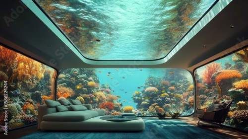 Fototapeta Naklejka Na Ścianę i Meble -  Underwater living room with coral reef (1)