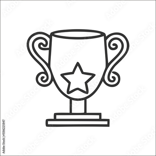 Minimal outline-style trophy icon featuring a central star and elegant handles on both sides. This scalable vector design symbolizes excellence, success, competition, and reward.