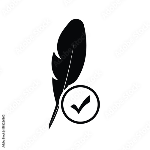 Feather and tick icon, soft and smooth. Lightweight, hypoallergenic material or fabric. vector illustration