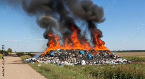 An authentic photograph of a pile of trash burning
