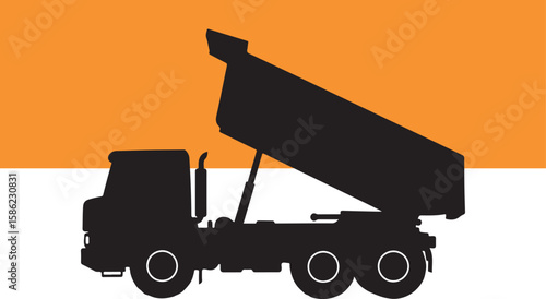 Silhouette of a dump truck with elevated bed construction and transportation vector graphic