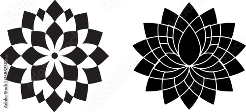 Elegant symmetrical floral design in black and white modern style illustration concept.