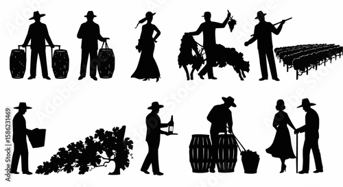 Winegrowers at work silhouette.