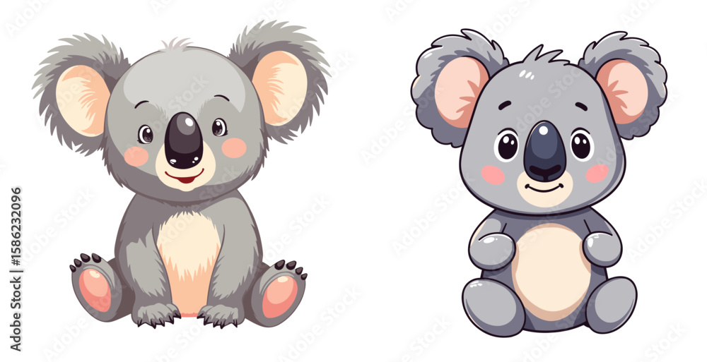 Fototapeta premium Cartoon stuffed koalas in pastel colors on isolated background 