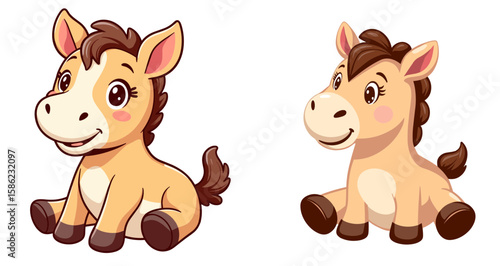 Cartoon stuffed horse in pastel colors on isolated background  