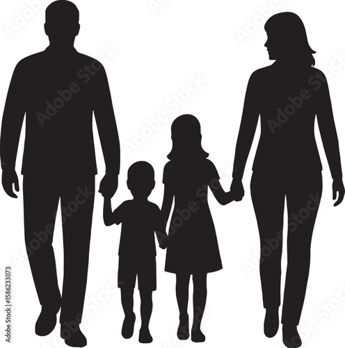 silhouette of family black and white, happy father day ,happy mother day 