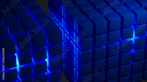 Geometric technological 3D background in vibrant blue