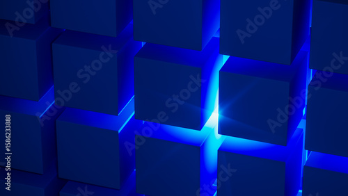 Geometric technological 3D background in vibrant blue