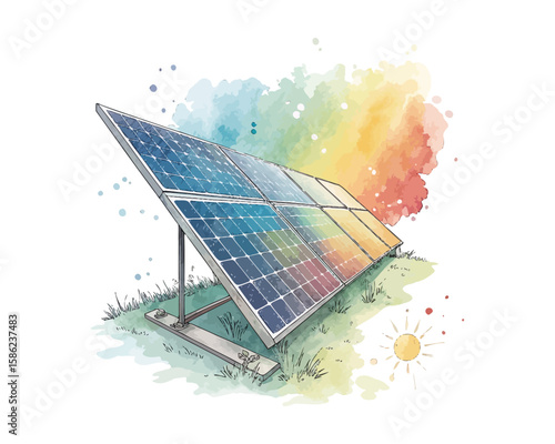 watercolor solar panel vector illustration isolated on white background